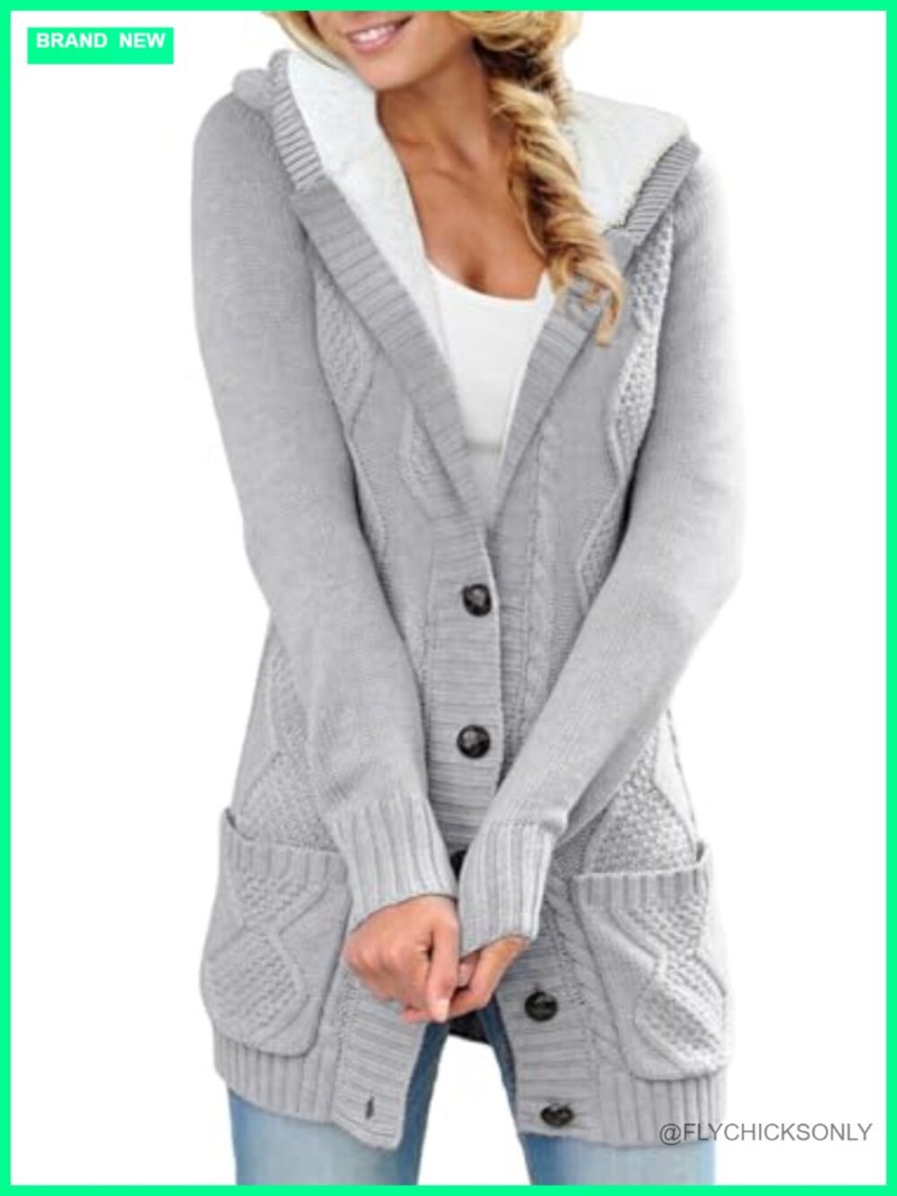 Cable Knit Fleece Lined Hooded Cardigan Sweater